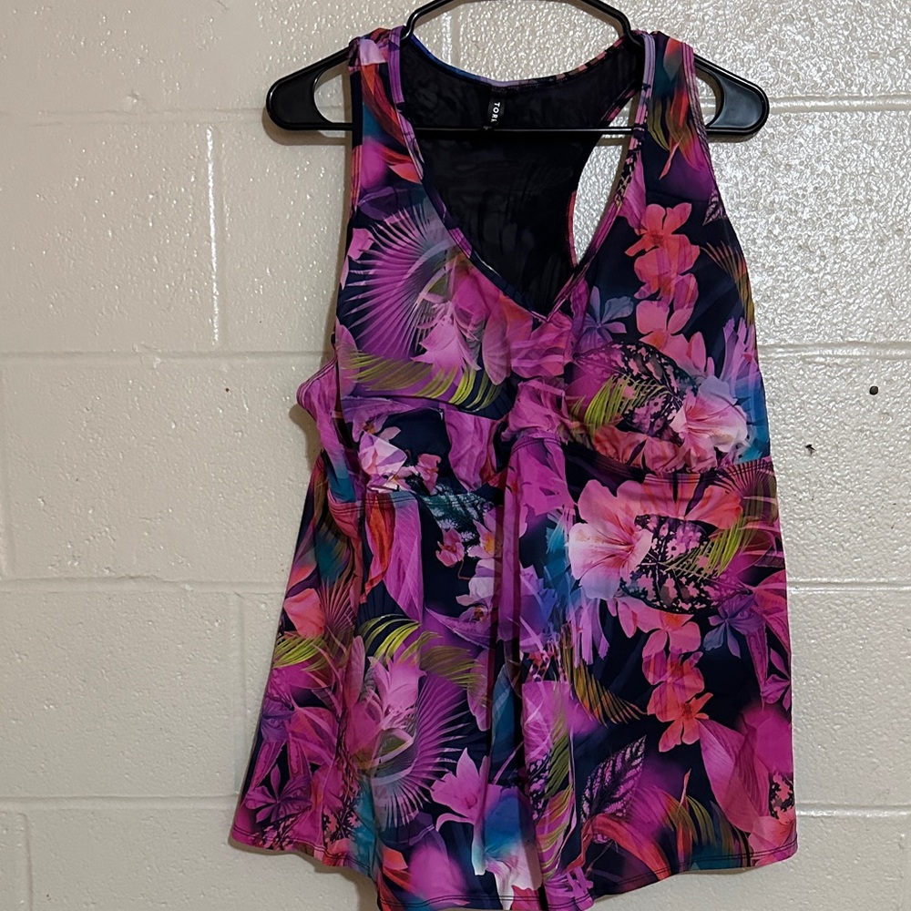 Floral Pink and Purple Women's tankini swimming top and short bottom